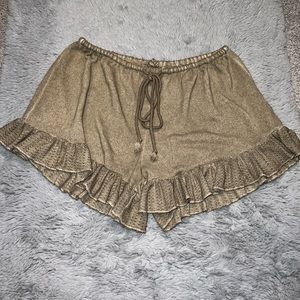 POL Brown Tie Waist Ruffle Shorts